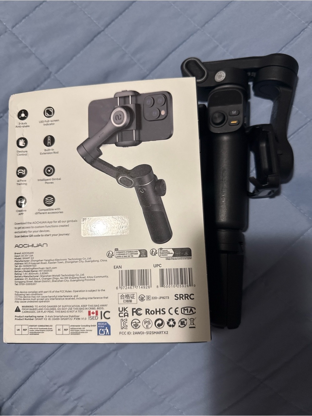 Foldable Smartphone Gimbal Stabilizer - Black